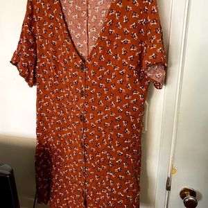 Burnt orange floral button up dress